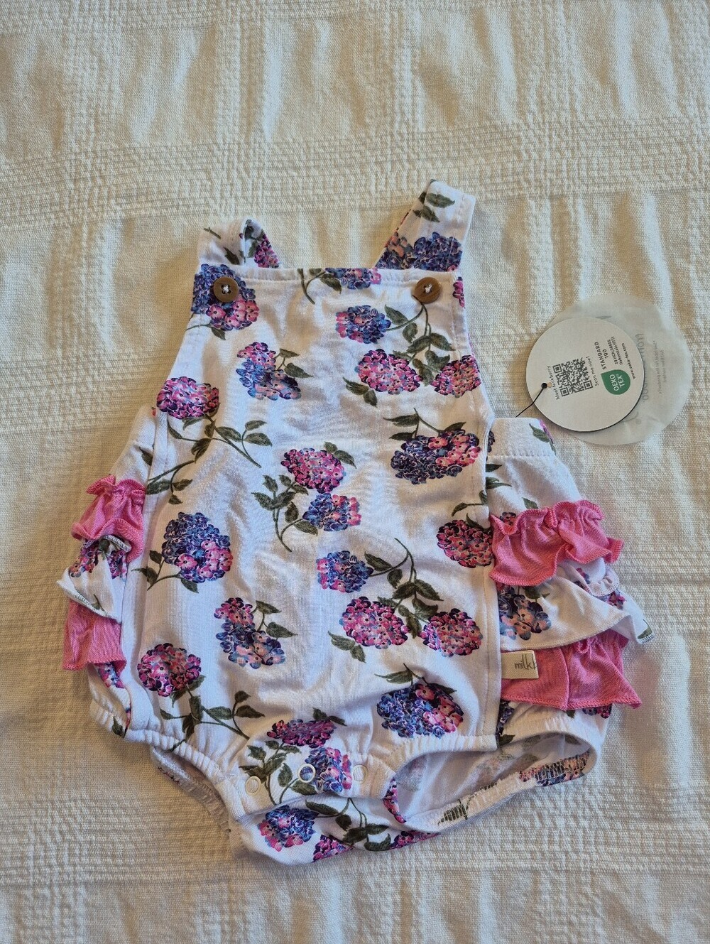 Milkberry girls 3-6 month hydrangea ruffle tush romper NWT